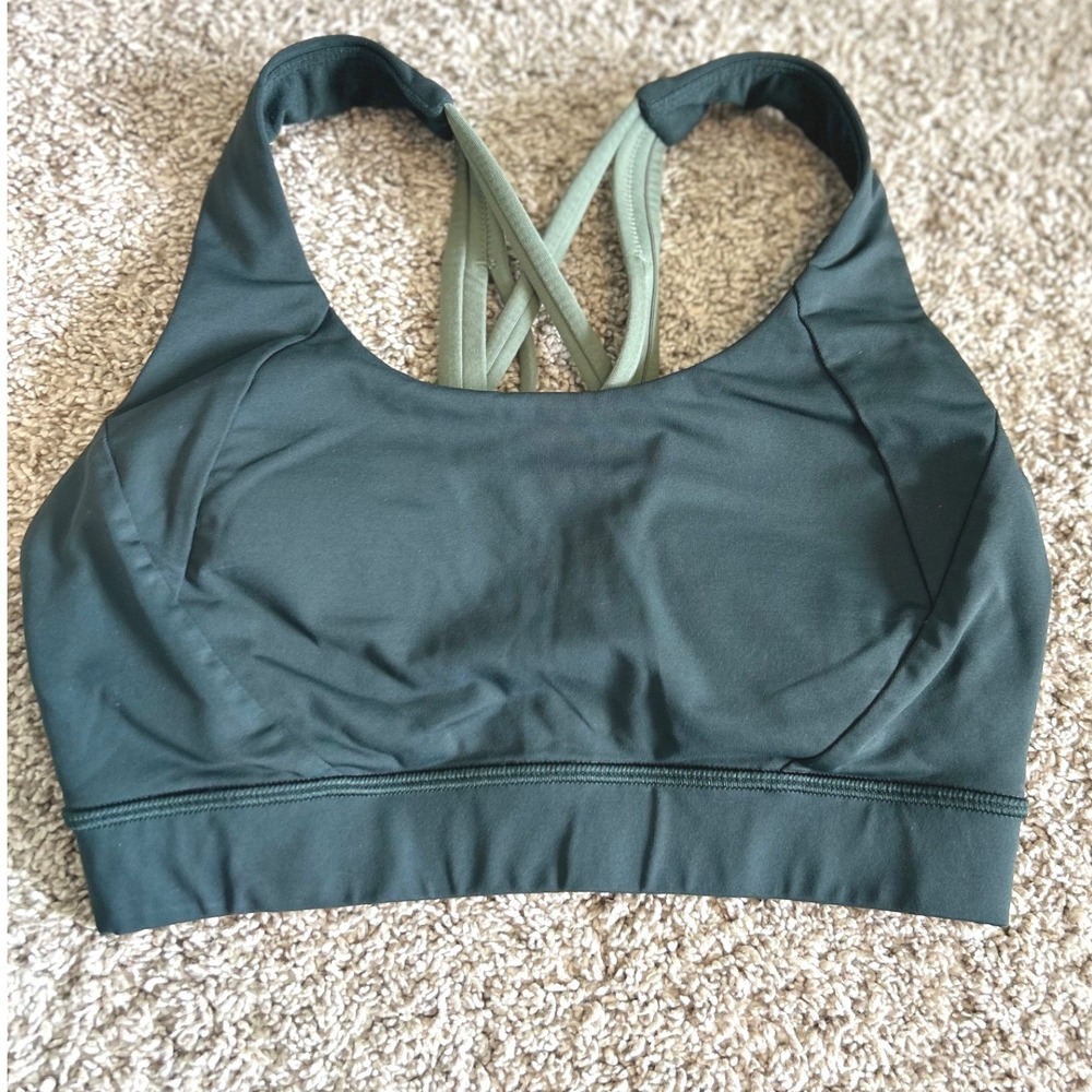 Lululemon‎ Free To Be Serene Bra Dark Green Strappy Back Sports Bra Size 4